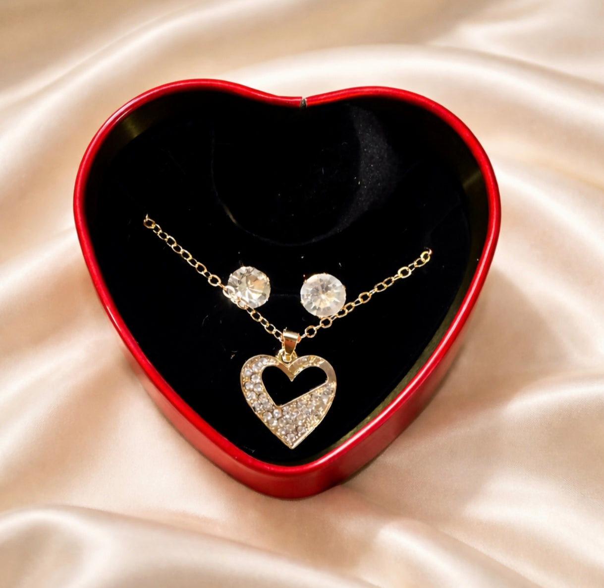 Heart Pendant Necklace Gift Set With Decorative Heart Box For Gifting ( Design May Vary Of The Necklace)